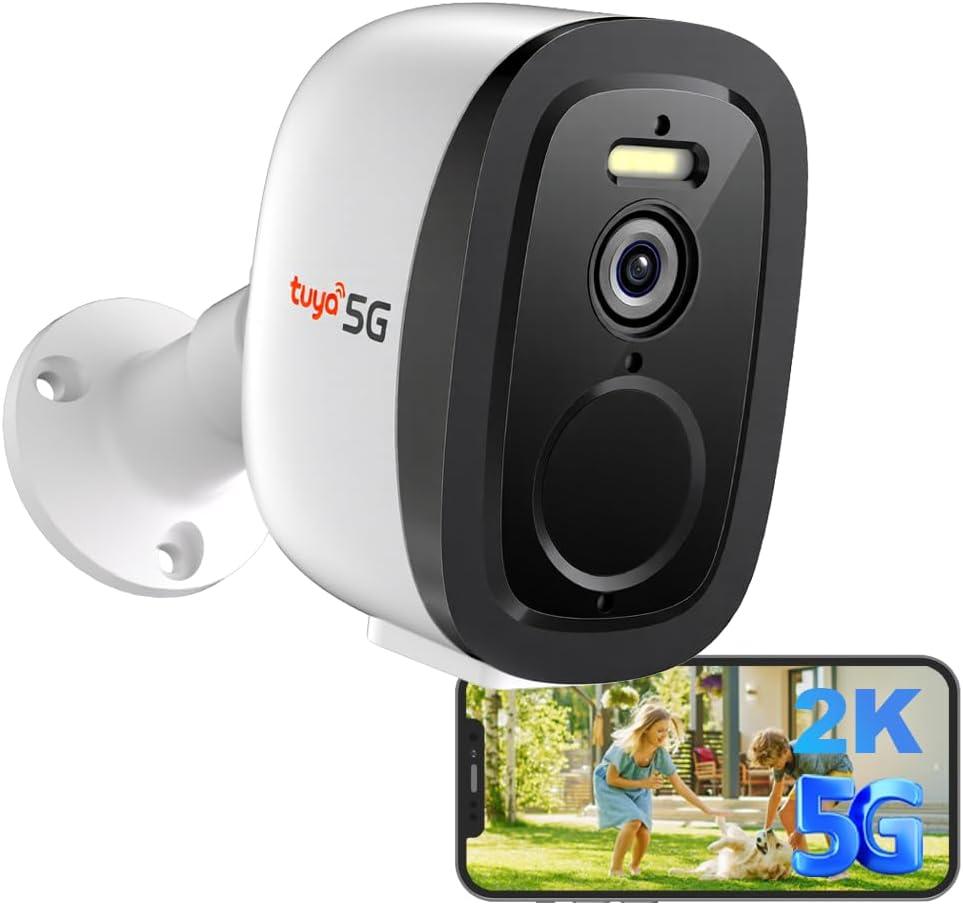 2K Security Cameras Wireless Outdoor with 2.4G/5G WiFi, Battery Powered Tuya Cameras for Home Security, AI Motion Detection, Two-Way Audio, Waterproof, Color Night Vision, Works w/Alexa