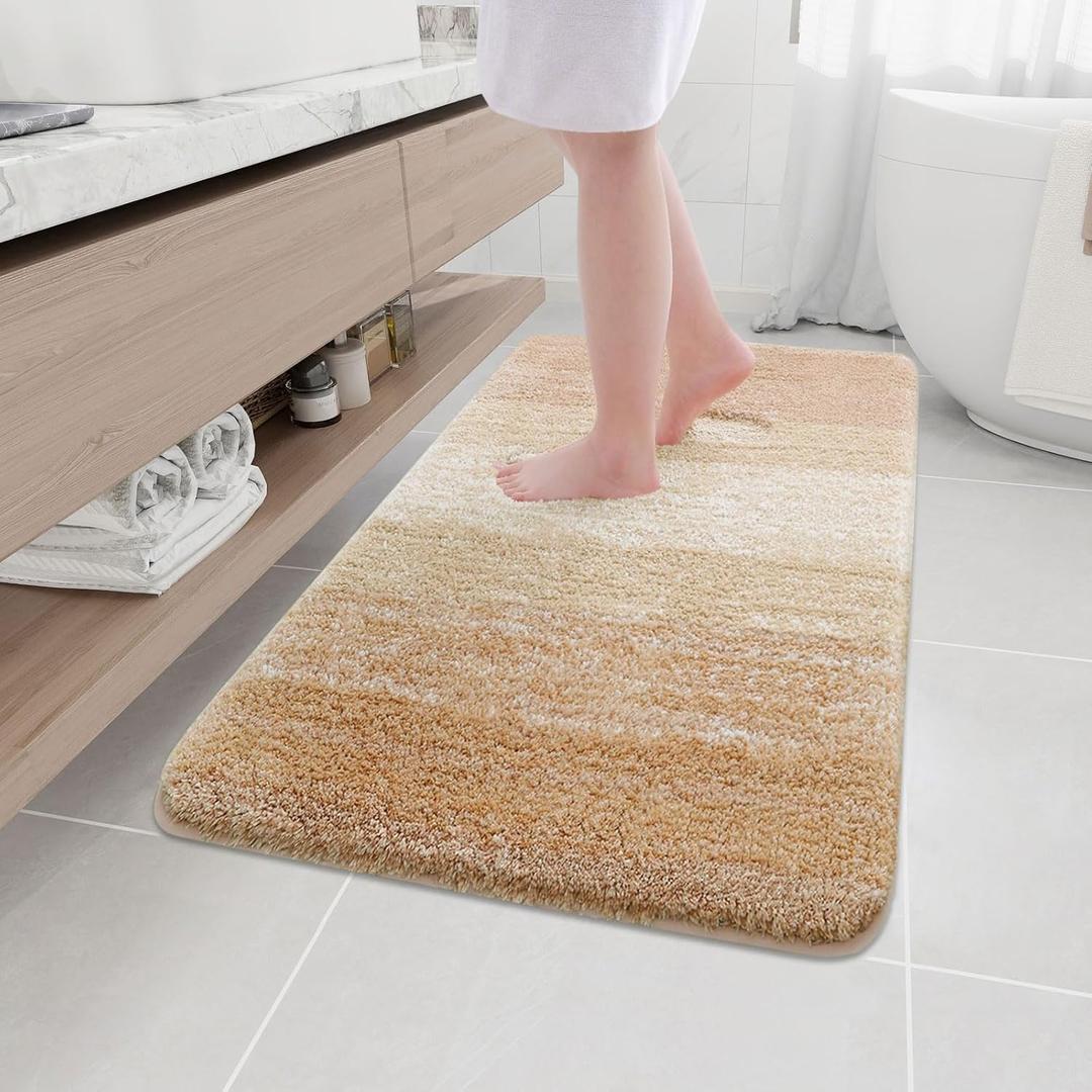 Arotive Microfiber Bathroom Rugs, Shaggy Soft and Absorbent Bath Rug, Non-Slip, Thick Plush Machine Washable Dry Bath Mats for Bathroom, Tub and Shower, 50x30, Beige, Rectangular