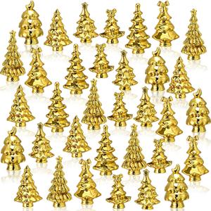 Thyle 140 Pcs Mini Golden Christmas Trees for Xmas Decorations Christmas Vase Filler Small Golden Xmas Tree Statue for Home Table Scatters Stocking Stuffers Favor Vase Filler