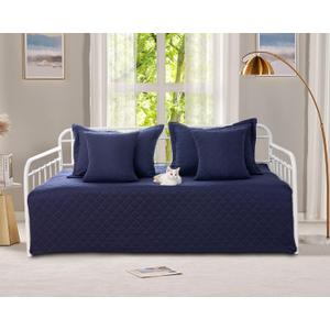 5-Piece Daybed Cover Set Navy Blue Twin Cozy Daybed Bedding Sets for All Season Lightweight Daybed Comforter Bedspread, Geometric Print Day Bed Cover for Twin Bed with 4 Pillow Shams,39"x75"