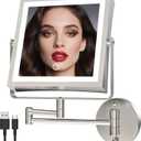 Rechargeable Wall Mounted Makeup Mirror with Lights, 4000mAh Double Sided 1X/10X Magnifying Vanity Mirror with 3 Color Lights, Touch Dimmable, 360 Extension Foldable Arm(Brushed Nickel