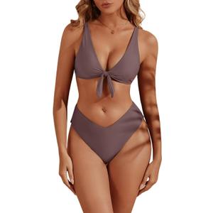 geluboao Bikini Sets for Women High Waisted Two Piece Swimsuit Sexy V Neck Tie Kont Push Up High Cut Bathing Suit, Large