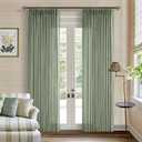 Sage Green Linen Curtains Pinch Pleated 84 Inches Long for Living Room Bedroom Pleat with Rings Back Tab Semi Sheer Curtains 84 Inch Length 2 Panels Set Light Filtering Farmhouse Drapes Light Green