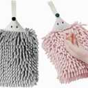 Chenille Hand Towels for Bathroom Kitchen and Bedroom |Hanging Hand Drying Towel with Button Loop | Funny Hedgehog Hand Towel | 2 Packs (Gray & Pink)
