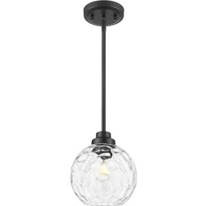 8 Inch Modern Farmhouse Pendant for Kitchen Island, Adjustable Height Hanging Fixture with Hammered Glass, Matte Black, Dining Room Entryway - PL101HBK-L