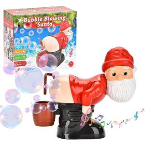 Santa Bubble Butt Blower, Santa Claus Farting Bubble Machine, Funny Automatic Blowing Blower with Music Flashing Lights Colorful Bubbles