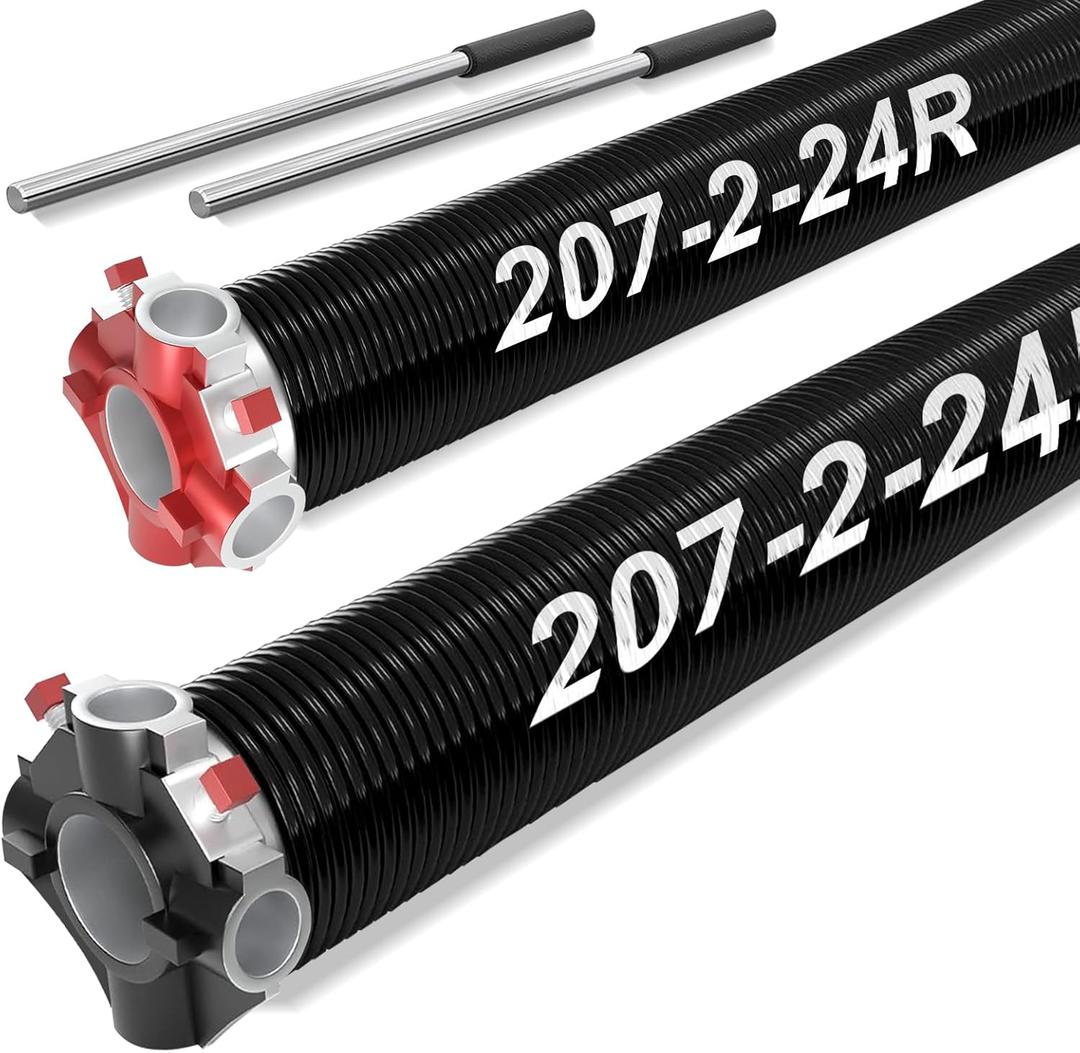 LAJIAOZ Garage Door Torsion Springs Set, 2-Inch Diameter  Heavy Duty Replacement, Includes Non-Slip Winding Bars, Corro-sion Resistant Coating, 1 Pair, 0.207 X 2" X 24"