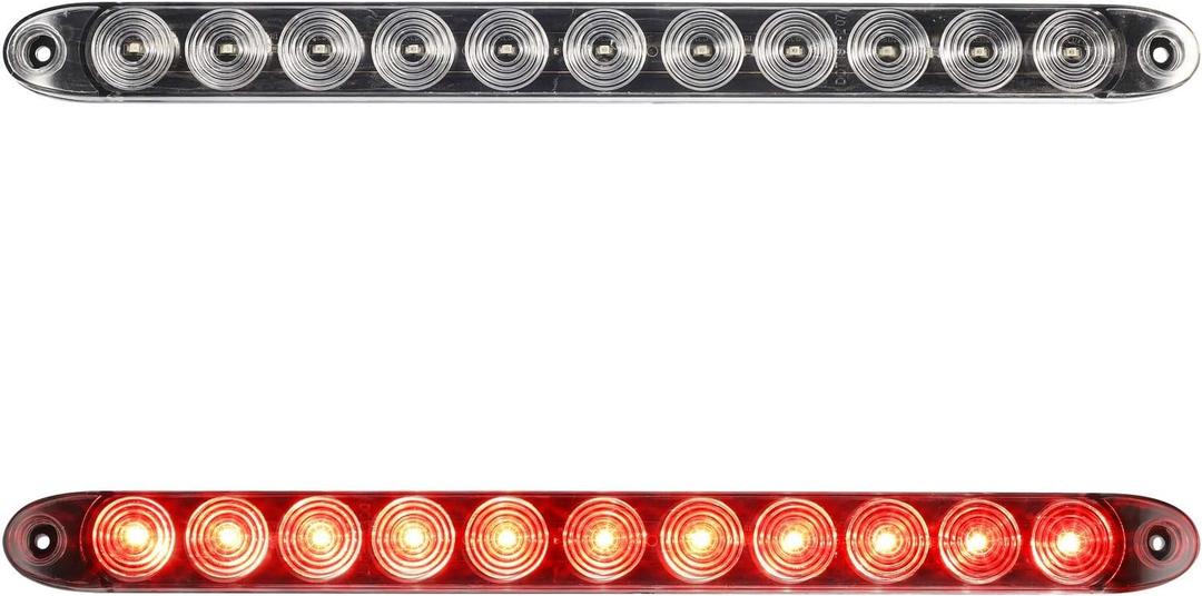 Partsam 2pcs 15" inch Clear Lens Red 11 LED Flange Mount Trailer Truck RV Stop Turn Signal Tail Lamps 3rd Third Brake Light Bar Warning Light ID Bar
