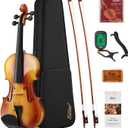 Eastar 4/4 Violin Set Full Size Fiddle Solidwood for Adults with Hard Case, Shoulder Rest, Rosin, Two Bows, Clip-on Tuner and Extra Strings, EVA-330