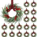 24 Pcs 8" Mini Christmas Wreaths for Kitchen Cabinet Small Christmas Candle Rings Wreaths, Front Door Pillars/ Home Table Centerpieces Hanging Garlands, for Windows/ Wedding Decor (No Red Ribbon)