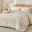 BEDELITE Boho King Size Comforter Set - Beige Tufted Striped Bed Set 3 Pieces, Soft Vintage Farmhouse Comforter for All Seasons, Boho Home Decor,Fluffy Jacquard Bedding with Pillow Sham