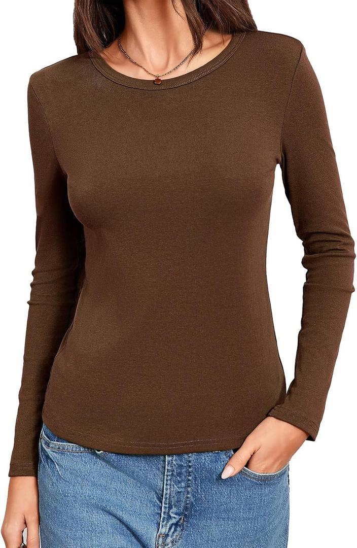 Abardsion 2026 Cotton Long Sleeve Shirts for Women - Fall Spring Y2k Clothes Casual Basic Base Layer Tees Tops L