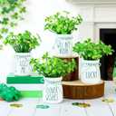 St. Patricks Day Decorations, 4 Pcs St.Patrick's Day Mini Mason Jars with Artificial Shamrock, White Glass Vases with Cork Lids for School, Home, Table Centerpiece Decor