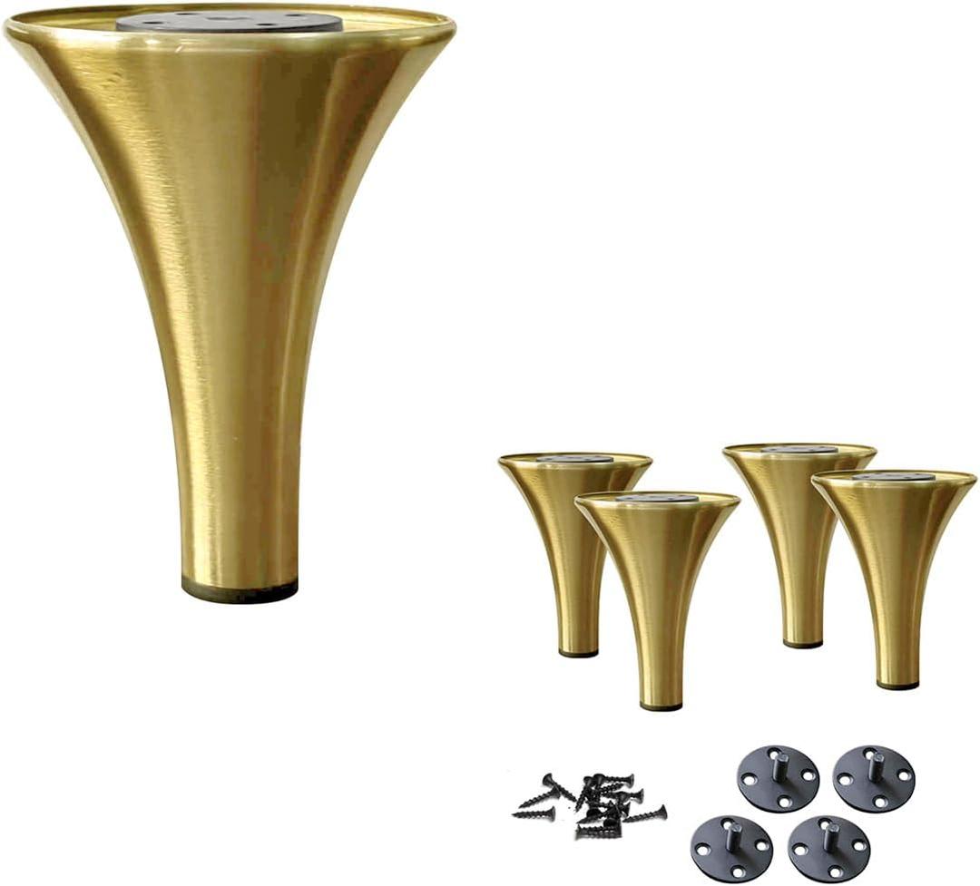 Set of 4 Designer Metal Legs  Heavy Duty Furniture Legs for Sofa Tables, Coffee Tables, and DIY Projects  Modern Style with Easy Installation (Brushed Brass, 5" H)
