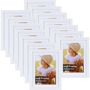 Lyeasw White 5x7 Picture Frame Set of 15, Display Pictures 5x7 with Mat or 6x8 without Mat, Multi Photo Frames for Wall Mounting or Tabletop Display