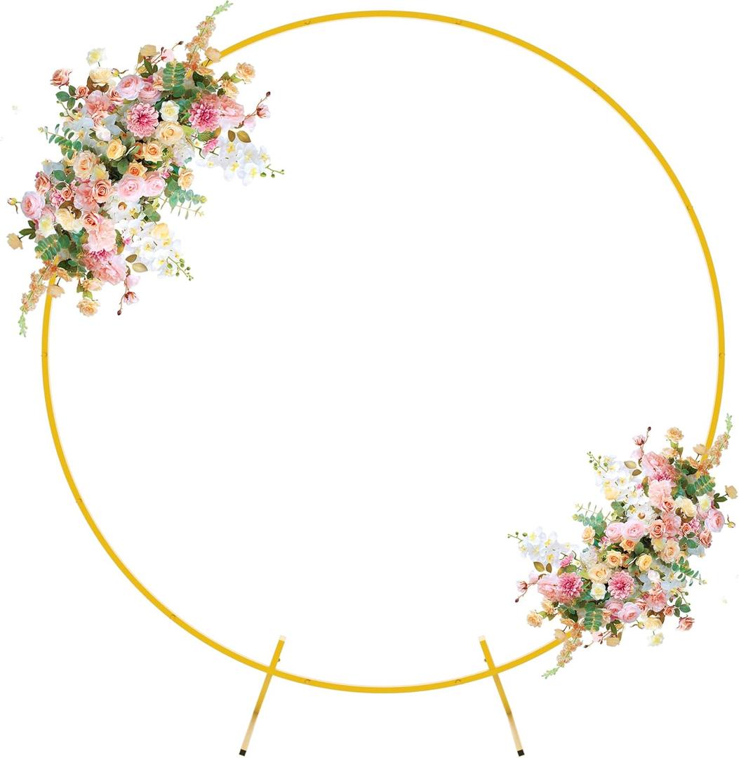 Fomcet 6FT Round Wedding Arch Circle Backdrop Stand Balloon Frame Gold Metal Wedding Arch for Ceremony Birthday Party Baby Shower Anniversary Bridal Graduation Background Decoration