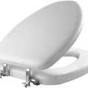 Mayfair Padded Toilet Seat with Chrome Hinges, Soft Vinyl over Wood Core Seat, Made in USA, Elongated, White