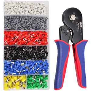 HKS Ferrule Crimping Tool Kit - Square Ferrule Crimper Plier (AWG 23-7) with 1900pcs Wire End-Sleeves Terminals Kit
