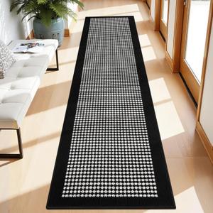 Ileading Runner Rugs for Hallway 2'x8' Non Slip Farmhouse Long Kitchen Floor Mats with Rubber Backing Absorbable Throw Rugs Machine Washable Indoor Helloween Decor Carpet for EntrywayBlack&White