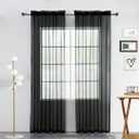 SpaceDresser Sheer Voile Window Treatment Rod Pocket Curtain Panels for Kitchen Bedroom Living Room Drapes Sunlight Filtering Privacy Semi Home Decor Assorted (Black, 52 W x 45 L)