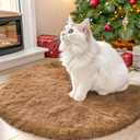 OLANLY Khaki Round Rugs for Bedroom - Machine Washable, 2 ft Circle Area Rugs for Living Room, Soft and Fluffy Shaggy Carpet for Teen Girl and Boys, Nursery Rooms, Dorms, Home Decor Aesthetic