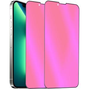 2PCS Anti-Blue Privacy Tempered Glass Mirror Anti-Spy Screen Protector Anti-Peeping Film Compatible with iPhone 13/13 Pro,6.1 inch Electroplated Colorful