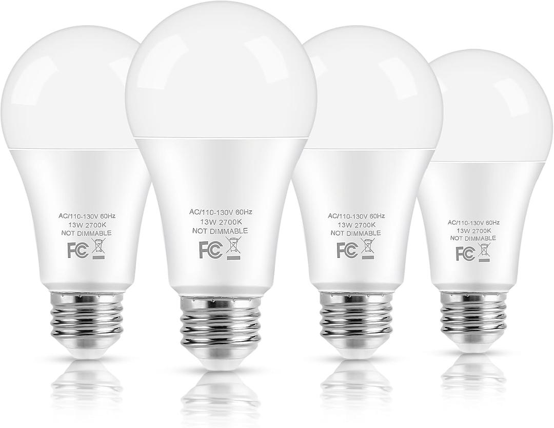 LED Light Bulbs, 100 Watt Equivalent A19 LED Bulbs, 13W 2700K Warm White 1500 Lumens Non-Dimmable Bright E26 Edison Medium Screw Bulbs for Home Bedroom Kitchen Living Room Office Lamp, 4-Pack