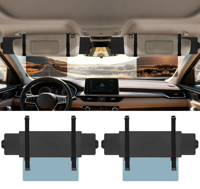Veharvim Sun Visor Extender for Cars, Polarized Car Visor Extender Sun Blocker UV400, Adjustable Visor Extension, Clip on Sun Visor for Car, Universal, Glare, UV Protector
