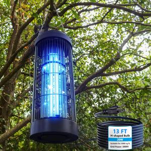 Small Bug Zapper Indoor for 3000 Sq.Ft. with 13FT Power Cord, 3000V Instant Killing Grid Removable Hanging High Power Outdoor Mosquito Killer, Fly Trap Lamps for Front Porch Backyard Outdoor (Black)