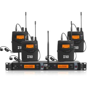 XTUGA IEM1200 Wireless in Ear Monitor Dual Channel 4 Bodypacks Ear Monitors Musicians, 2 x 40 Frequencies, Rack Mount, 300Ft Range, UHF Wireless IEM Used for Church, Band and Studio