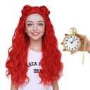 ColorGround Long Cosplay Wig for Women (Red with Pocket Watch)
