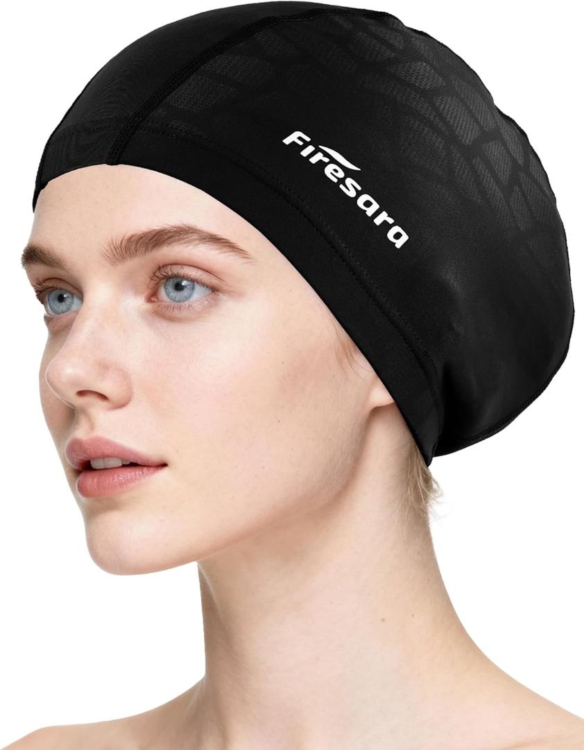 Firesara Fabric Swim Cap, Soft Stretch Swimming Hat for Long Hair & Short Hair, Large