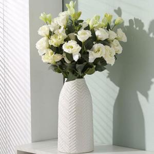 hjn White Vase for Flowers Ceramic Vase for Decor, Modern Decorative Tall Vases for Your Kitchen/Office/Living Room/Bookshelf/Mantel - White Texture, Medium