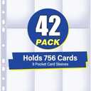 42 Pack 9 Pocket Double Side Card Sleeves Binder Sheets, Holds 756 Cards, Trading Card Binder Sleeves for 3 Ring Binder, Card Sleeve Pages for Baseball, Football, Business, TCG, Kpop Cards