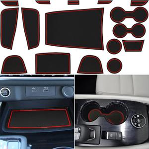 Center Console Liner for Nissan Rogue Accessories 2021-2024 2025 2026, Cup Holder Mat, Door Pocket Pad, Coaster Trim, Non-Slip Dust Interior, Custom Rubber Decoration Insert (17 Pcs, Red Trims)