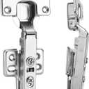 4pcs Full Overlay Cabinet Hinge Frameless Concealed Door Hinges European Soft Closing Four-Hole Mounting Plate Hinges Nickel Plated Finish (2 Pairs)