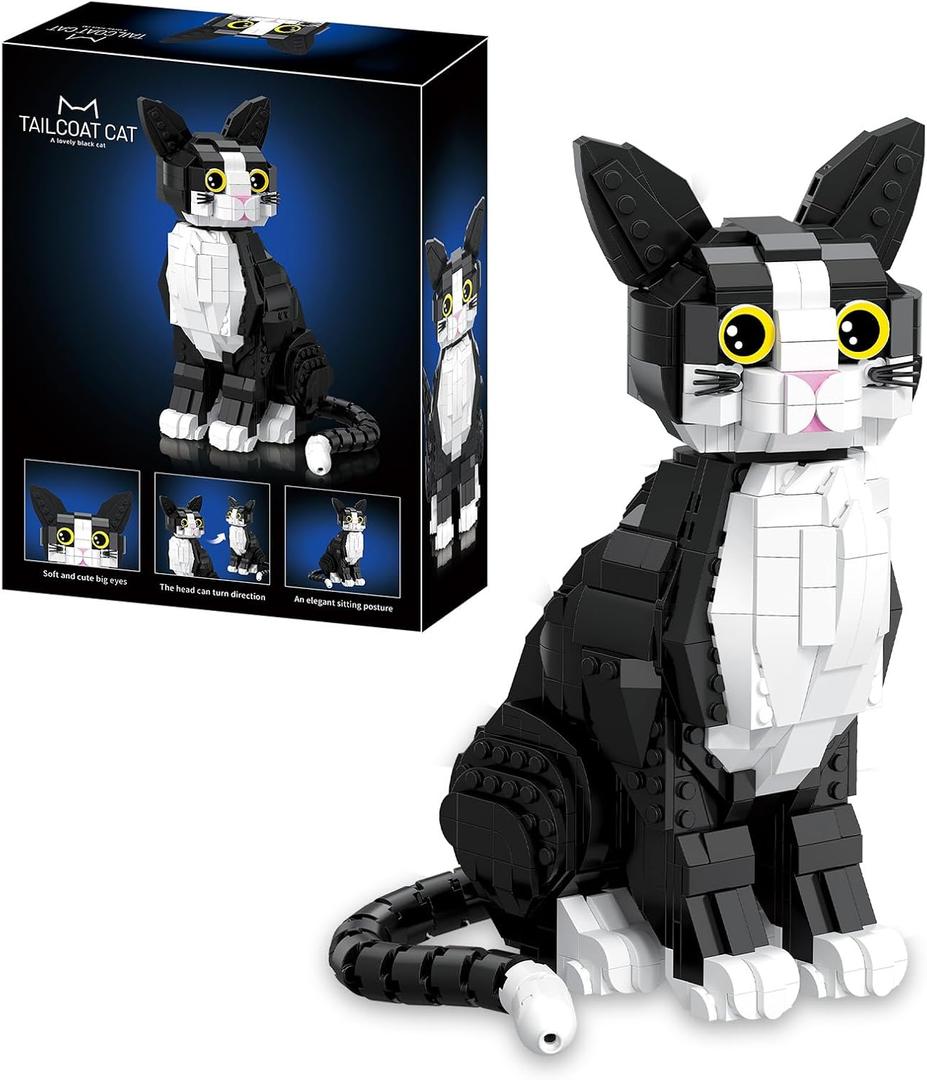 Tuxedo Cat Building Blocks, Cat Building Sets for Adult Teens Ages 18+, DIY Crafts Kit for Home Decor, Living Room or Bedroom, Cats Figure Toy for Home Office or Room Decor, Gift for Cat Lovers, 7.09 inches