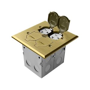 Floor Outlet Cover Plate, Flip Lid Brass Cover Floor Box Kit, 20A Tamper Resistant Receptacle, 2-Gang Electrical Outlet Box with Watertight Gaskets - Golden