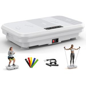 Vibration Plate Exercise Machine for Lymphatic Drainage & Weight Loss, 330lbs Capacity Home Gym, 5 Resistance Bands & 2 Elastic Bands Whole Body Vibrating Platform Board, Quiet, Fitness, Gray