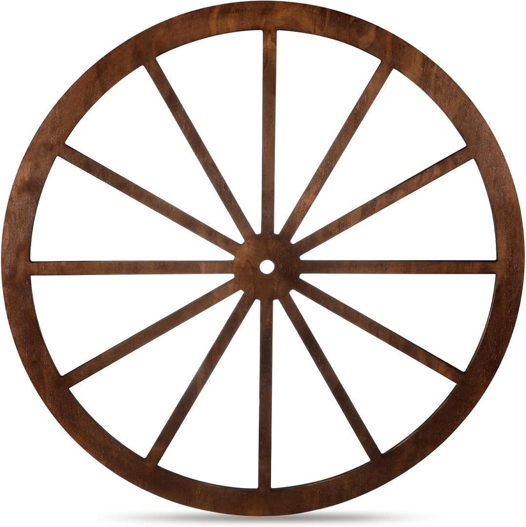 DaisyInner Wood Wagon Wheel Decorative Old Western Style Wagon Wheel Decor Vintage Rustic Wall Hanging Wood Cartwheel Decor for Garden Bar Patio Garage Farmhouse(30 Inch,Brown)