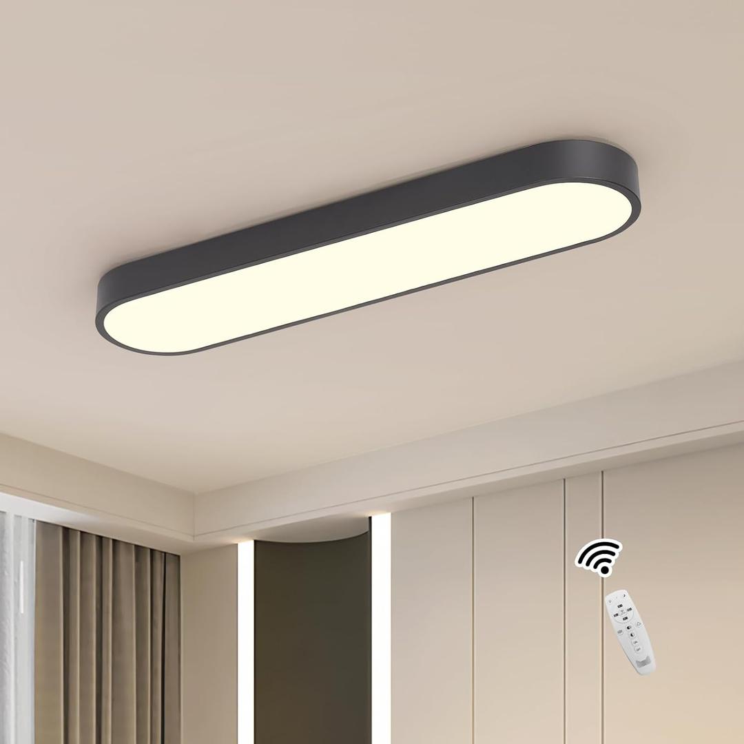 Becailyer Dimmable Linear Ceiling Lamp, 23.6 Inch Modern LED Ceiling Lighting with Remote Control, Smart Metal Close to Ceiling Light Fixtures for Bedroom Dining Room Kitchen Closet Aisle, Black 40W