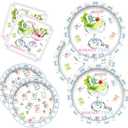 100pcs Mahjong Party Plates and Napkins Set, Blue Pink Bows Mahjong Cocktail Disposable Tableware Supplies for Gift Wedding Bridal Shower Birthday Game Night