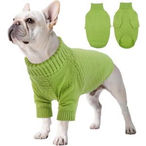 Kuoser Large Dog Sweater, Thick Warm Dog Sweaters for Large Dogs Male Female, Winter Fall Pet Kint Sweater Solid, Half Sleeve Turtleneck Sweaters Puppy Clothes Christmas Holiday, Green L (Large (Chest: 20.86"))