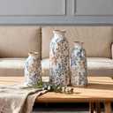 Blue & Brown Ceramic Decorative Vase Set of 3, Tuscan Rustic Pottery Vase, Farmhouse Table Pampas Grass Vases for Coffee Table Mantel Entryway Wedding Centerpiece, Vintage Floral Vases Tall 9.5in