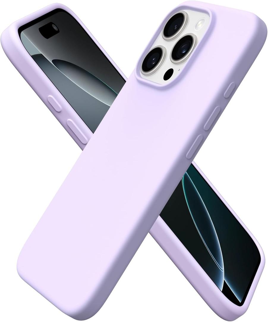 ORNARTO Compatible with iPhone 16 Pro Case 6.3", Slim Liquid Silicone 3 Layers Soft Gel Rubber Shockproof Protective Cover with Anti-Scratch Microfiber Lining-Pastel Lilac