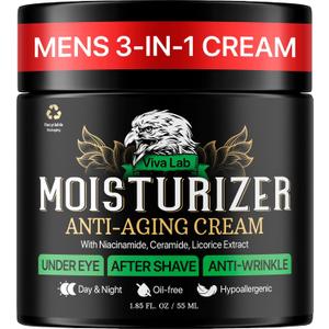 Mens Face Moisturizer Anti-Aging Cream - Lightweight After Shave Lotion for Men - Day & Night Hydrating Skin Care with Niacinamide Collagen Ceramides - Fast-Absorbing Non-Greasy 1.85oz