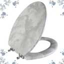 Angol Shiold Elongated Marble Toilet Seat with Zinc Alloy Hinges, Easy to Install and Clean, Anti-pinch (Gray)