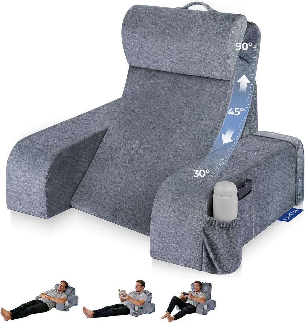 Kayfia Reading Pillow, 30-90° Stepless Adjust Angle & Height, Large, Grey