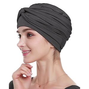 Alnorm Womens Pre Tied Bandana Chemo Cap Viscose Cancer Scarf Soft Hair Cover Dark Gray