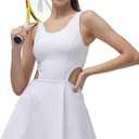 Womens One Piece Built-in Bra & Shorts Pockets Sleeveless Athletic Golf Tennis Dress Gym Workout Dress (White, S)